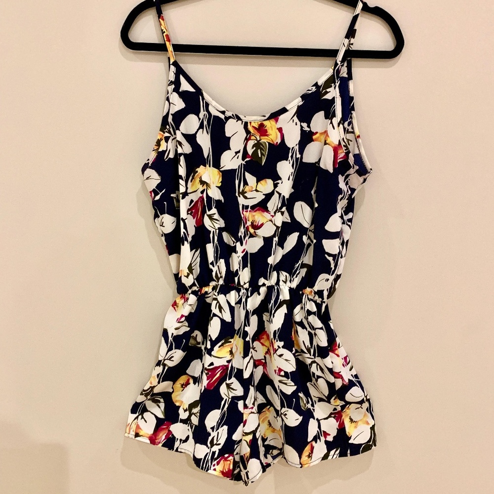 Navy Romper with Floral Design - Charlotte Russe